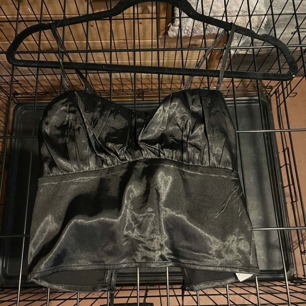 Black open back crop top